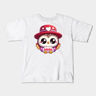 Copy of Cute Kawaii Valentine's Owl with a Hearts Hat Kids T-Shirt